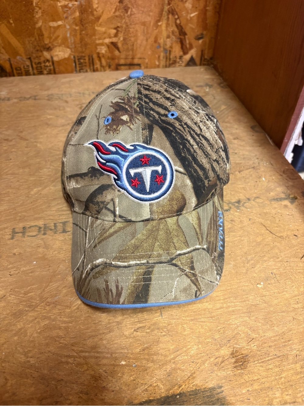 NFL Team Apparel Tennessee Titans Camo Baseball Hat - Blue Eyelets